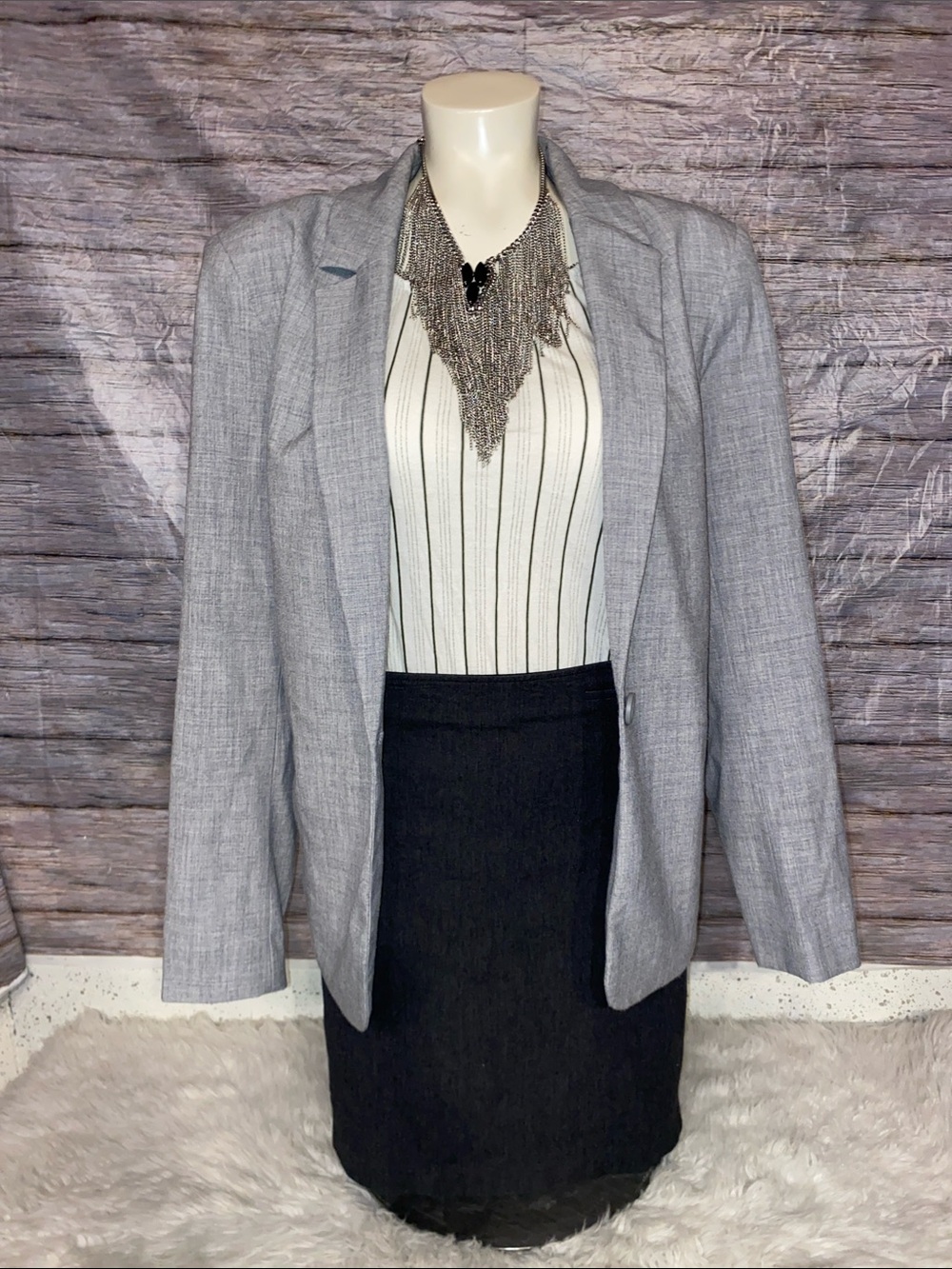 LOFT Striped Gray & White Tank Top With Ruffle Sleeve